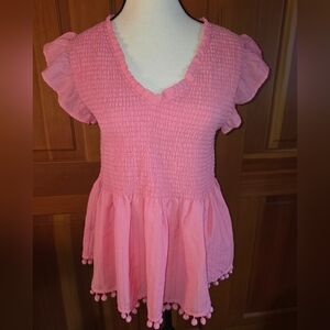 THML Pink Smocked V Neck Women's Top Size Small